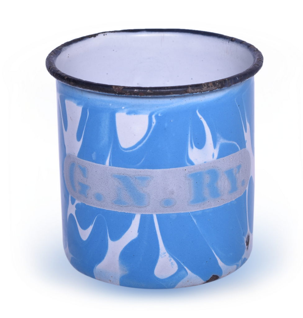 6453 - Great Northern Railroad Graniteware Marble Porcelain Enameled Drinking Cup thumbnail