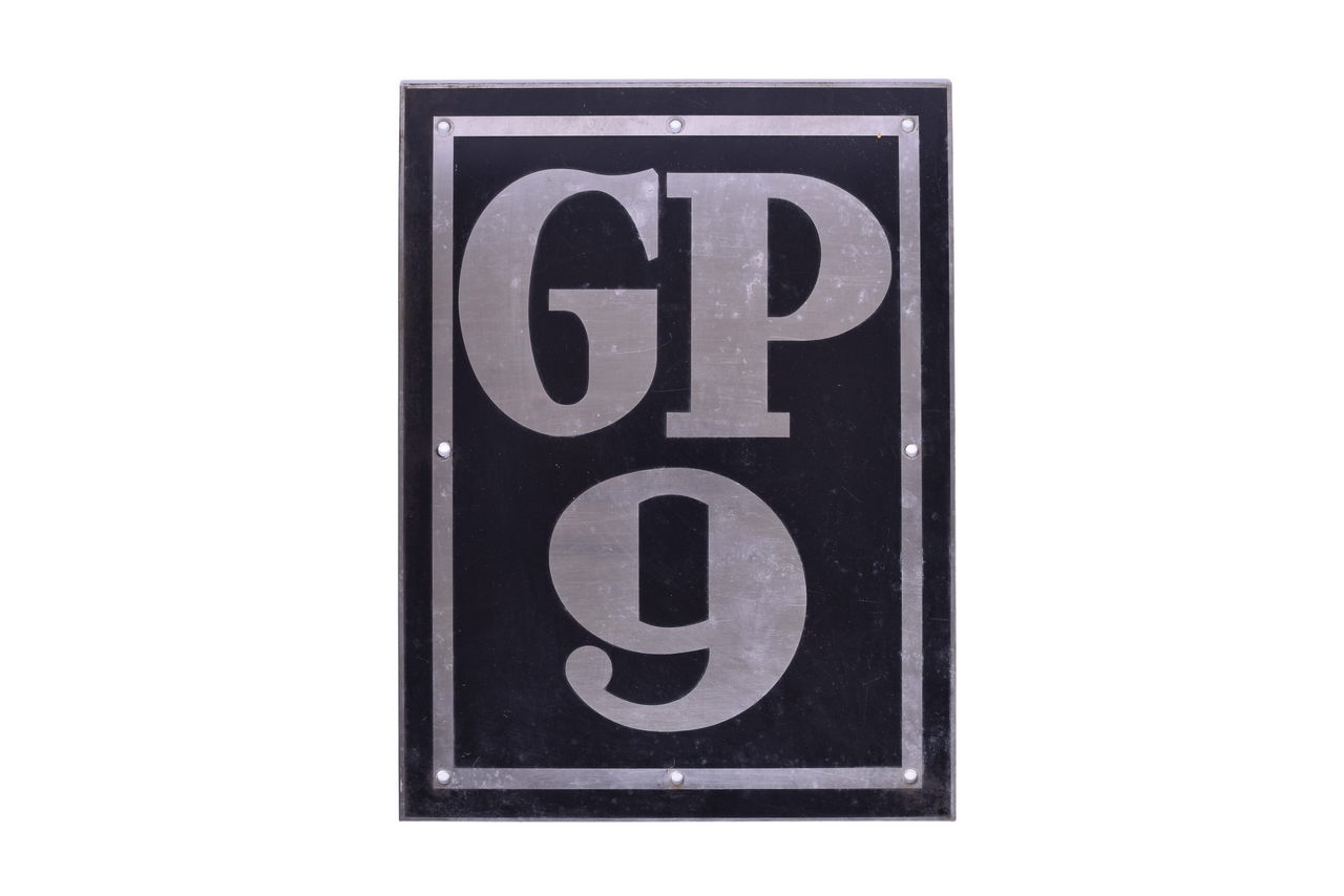 6458 - EMD / Electromotive GP9 Stainless Steel Diesel Locomotive Model Designation Plate thumbnail