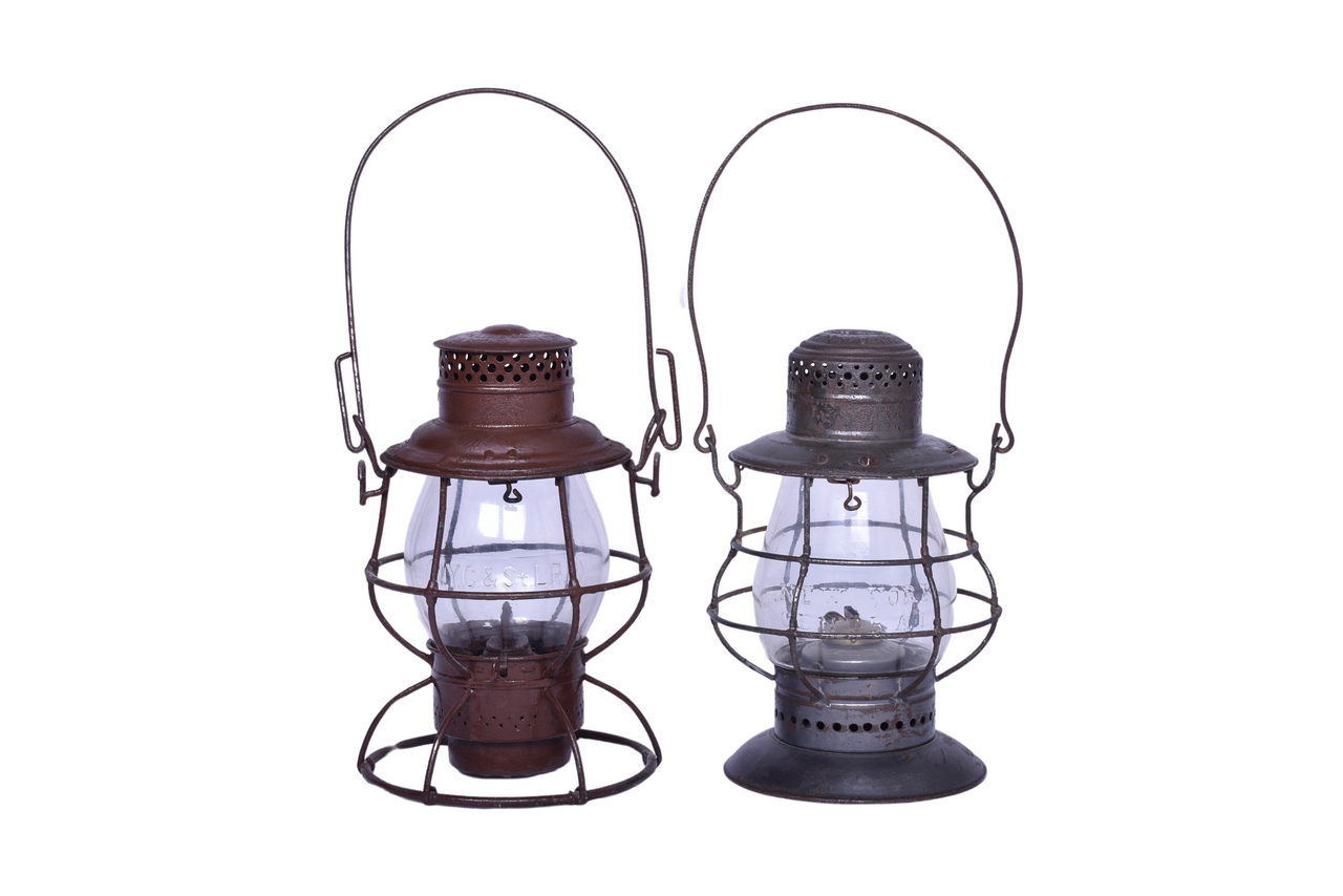 6501 - Adlake Pennsylvania Lines Lantern w/ Nickel Plate Clear Globe and Unmarked Dietz w/ New York Central Railroad Tall Globe thumbnail