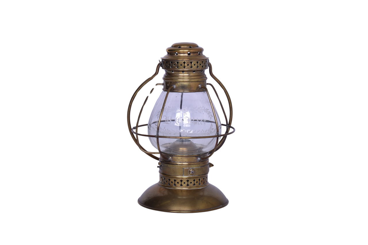 6515 - J.H. Kelly Brass Conductors Presentation Railroad Lantern w/ Old English Etched Globe thumbnail