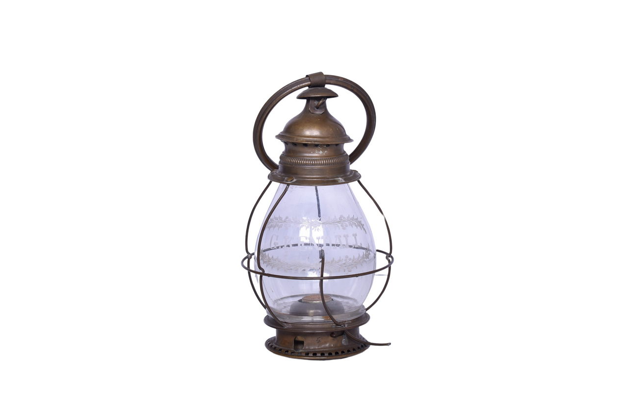 6517 - Early 19th Century Brass Presentation Railroad Lantern w/ Etched Globe thumbnail