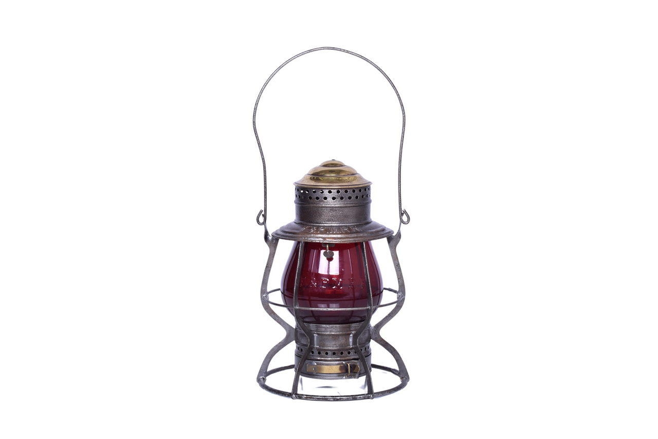 6521 - Flint & Pere Marquette Railroad Brass Top Lantern w/ Red Cast Globe thumbnail