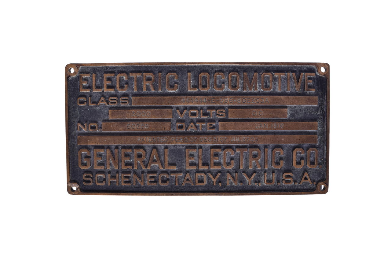 6536 - General Electric Milwaukee Road Electric Box Cab Locomotive Cast Brass Builders Plate thumbnail