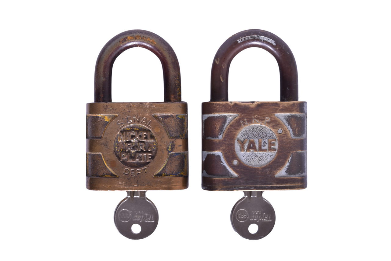 6549 - Two Yale Nickel Plate Brass Railroad Locks Including Signal Department thumbnail
