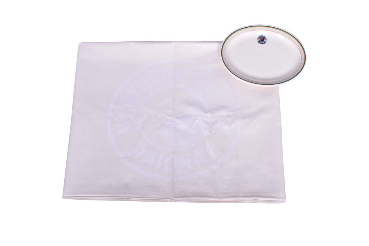 6558 - Northern Pacific Railroad Yellowstone China Oval Platter Plate and Linen Tablecloth thumbnail
