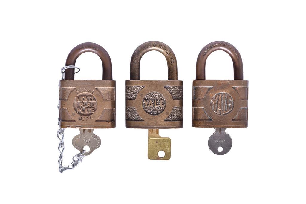 6577 - Three Yale Nickel Plate Brass Railroad Locks Including Signal and Maintenance Department thumbnail