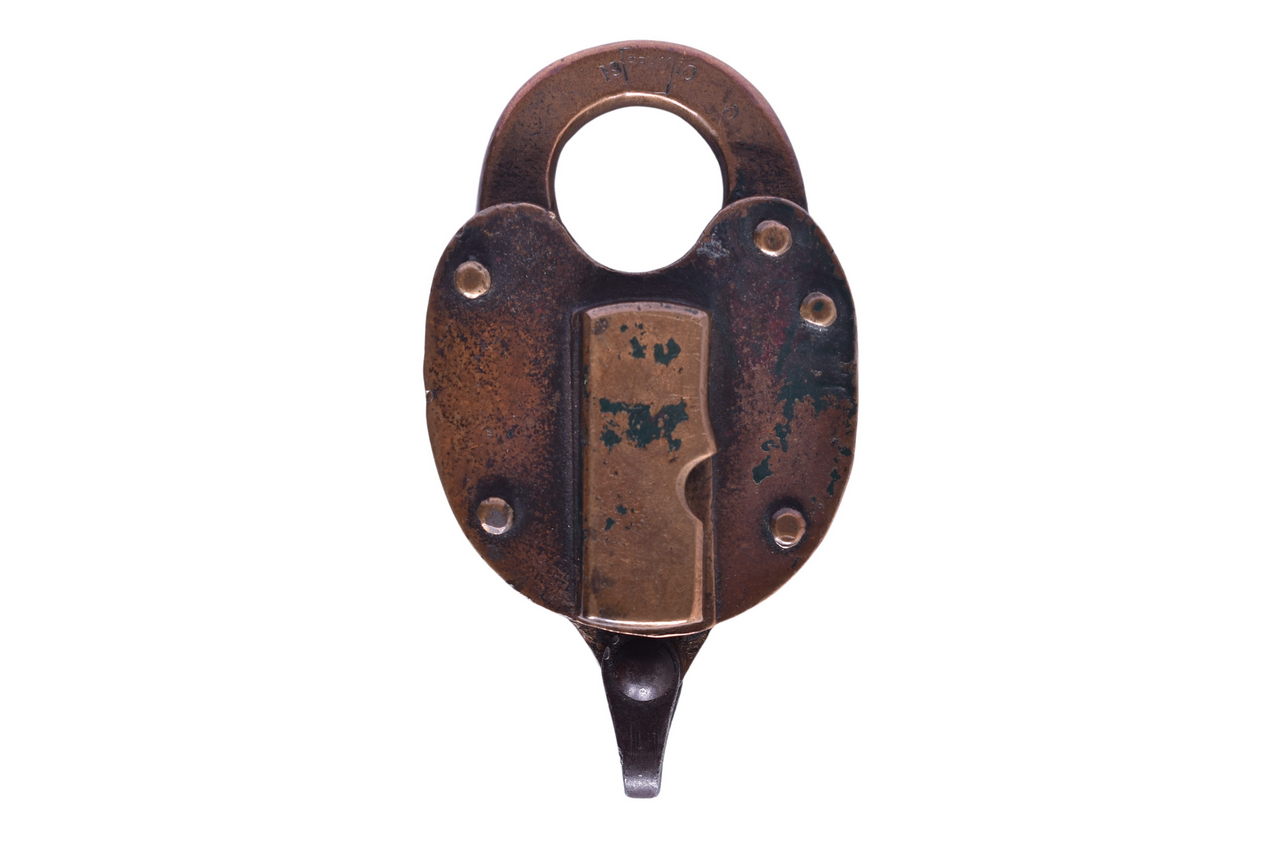 6579 - Northern Pacific Railroad Fraim Brass Heart Shaped Switch Lock thumbnail