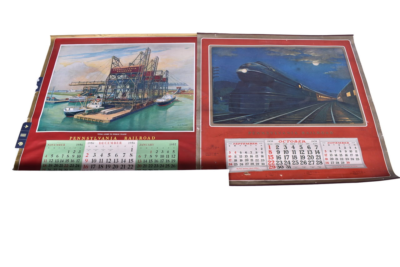 6588 - Pair of Pennsylvania Railroad Wall-Hanging Calendars - 1939, 1957 thumbnail