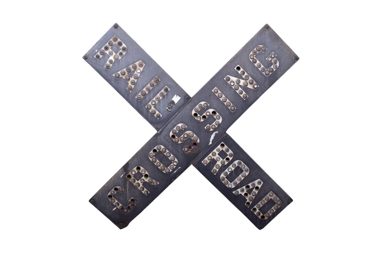 6604 - Black Porcelain Railroad Crossing/Crossbuck Sign with Glass Cat Eye Reflectors thumbnail