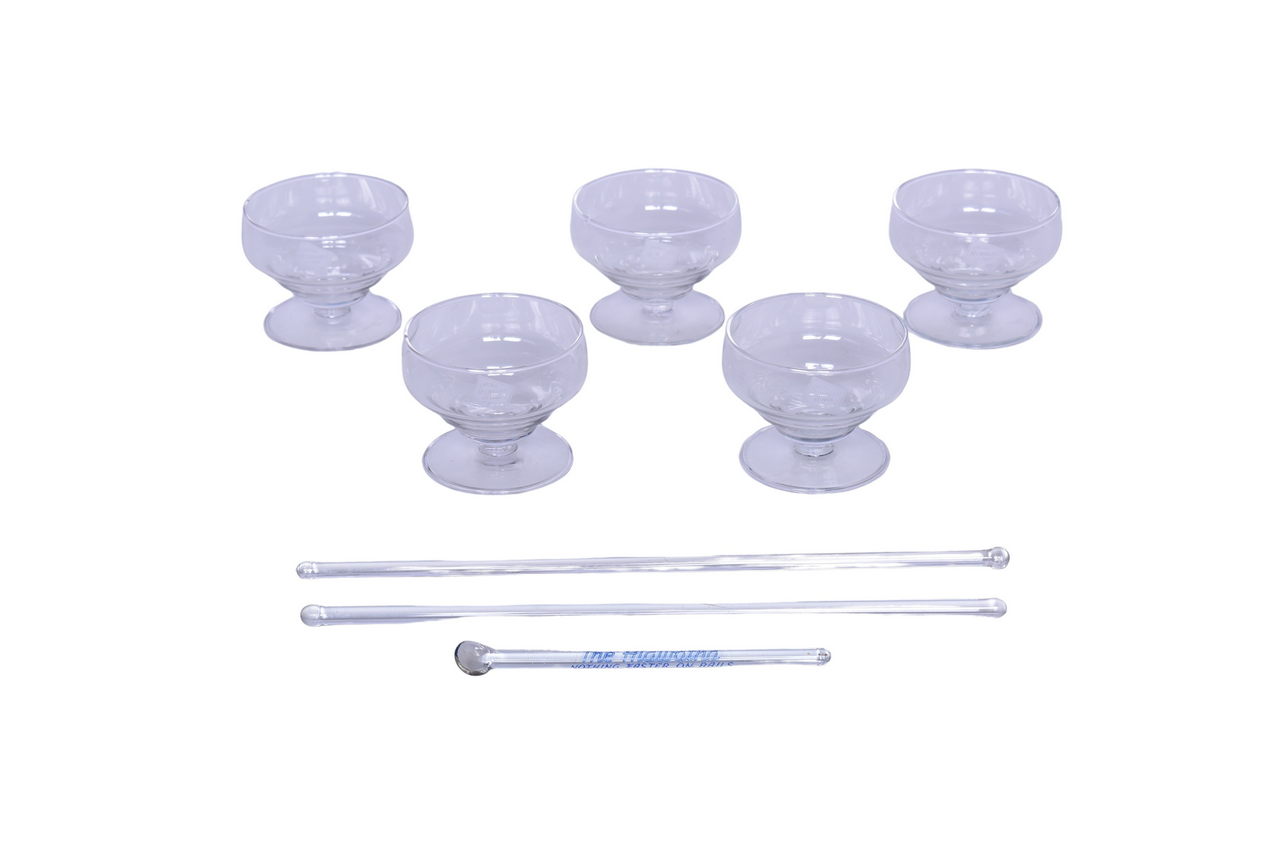 6003 - Five Chicago, Milwaukee, St. Paul & Pacific Railroad Pedestal Parfait Glasses and Hiawatha Glass Stir Swizzle Sticks thumbnail