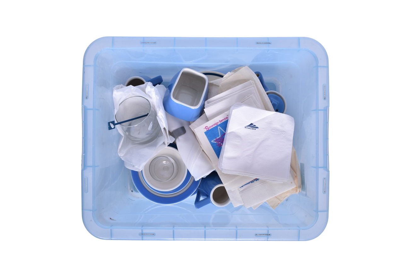 6013 - Large Collection of Amtrak Railroad China, Acela Glassware, Napkins, and Flatware thumbnail