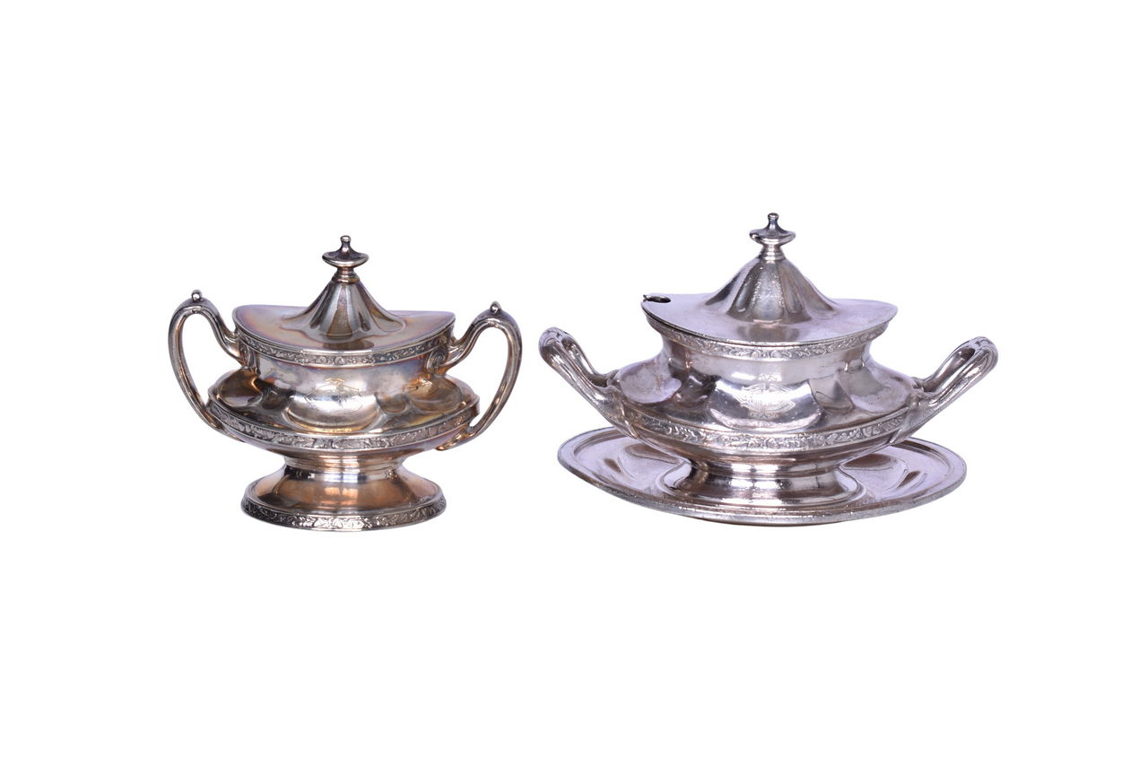 6019 - Reed & Barton Illinois Central Railroad Silver Soup Tureen, Under Liner, and Double Handled Sugar Bowl thumbnail