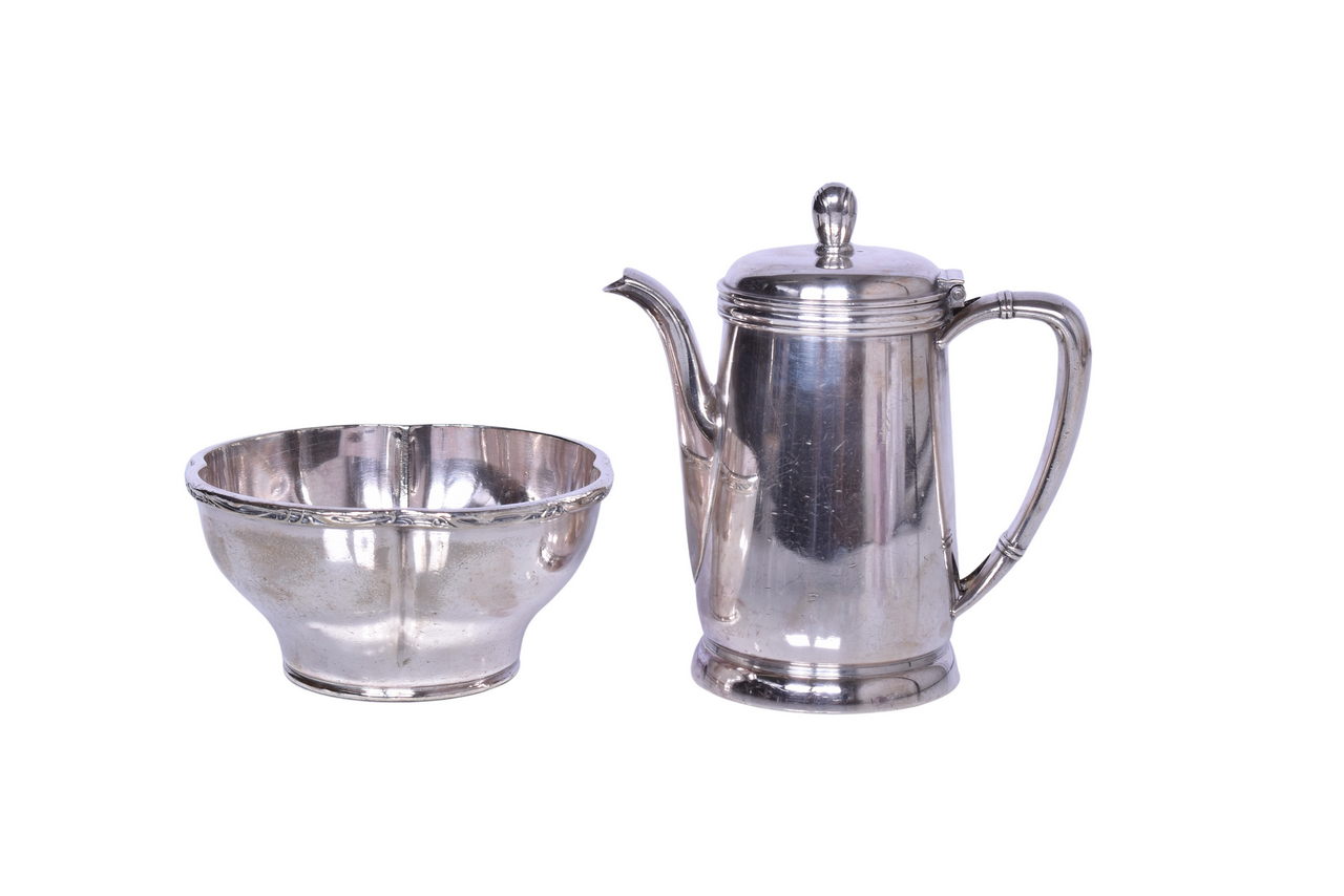 6025 - Chicago and North Western Railroad Silver Coffee Pot and Bowl thumbnail