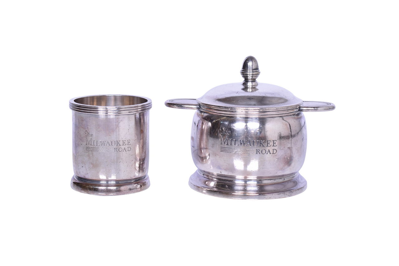 6049 - International Silver Milwaukee Road Toothpick Holder and Double Handled Sugar Bowl thumbnail