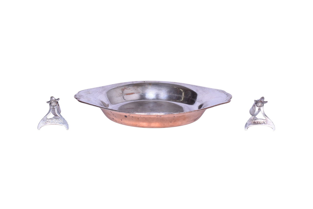 6069 - Illinois Central Railroad Silver Corn Holders and Heinrich Pure Copper Casserole Bowl w/ Winged Handles thumbnail