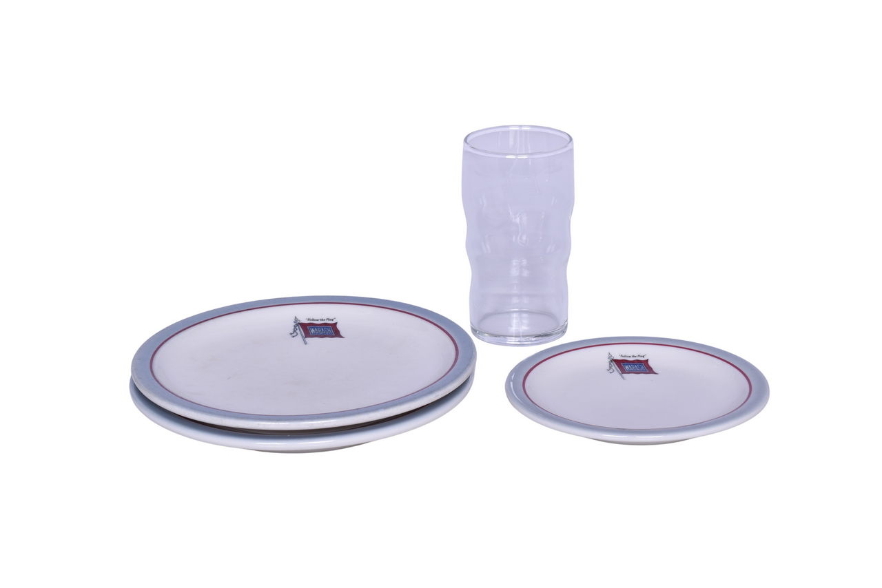 6083 - Four Pieces of Wabash Railroad China Banner Plates and Drinking Glass thumbnail