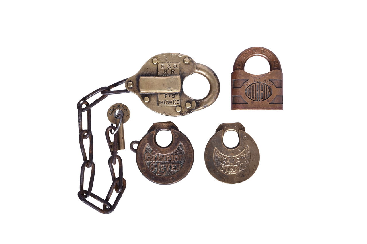 6092 - Four Railroad Locks - F-S B&O, Railway Express Agency, RR 6 Lever thumbnail
