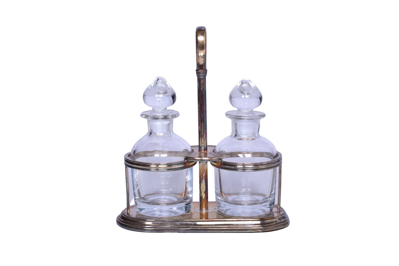 6103 - International Silver Union Pacific Railroad Cruet Set w/ Original Glass Bottles thumbnail