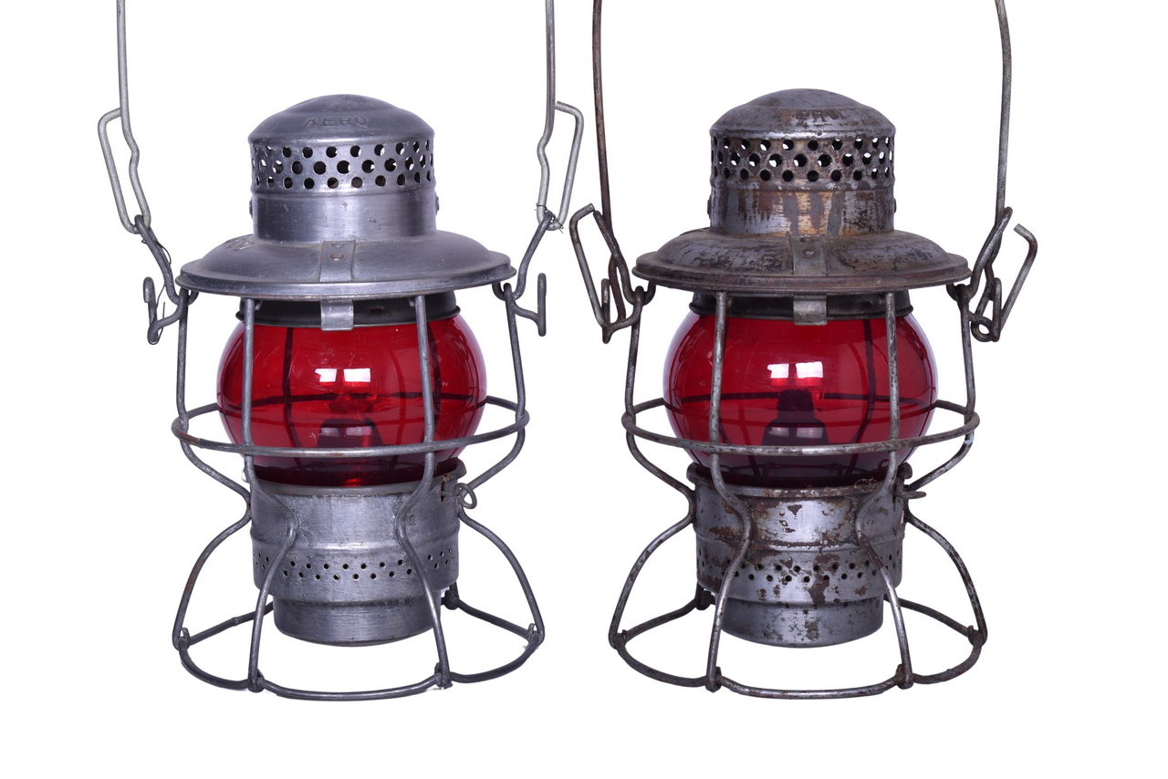 6104 - Pair of Cincinnati Union Terminal Railroad Lanterns - Adlake Kero Red Globe thumbnail
