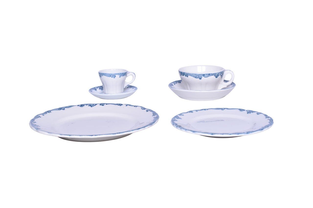 6105 - Six Pieces of Union Pacific Railroad China Harriman Blue Demitasse Set, Cup, Saucer, Dinner Plate, and Bread Plate thumbnail