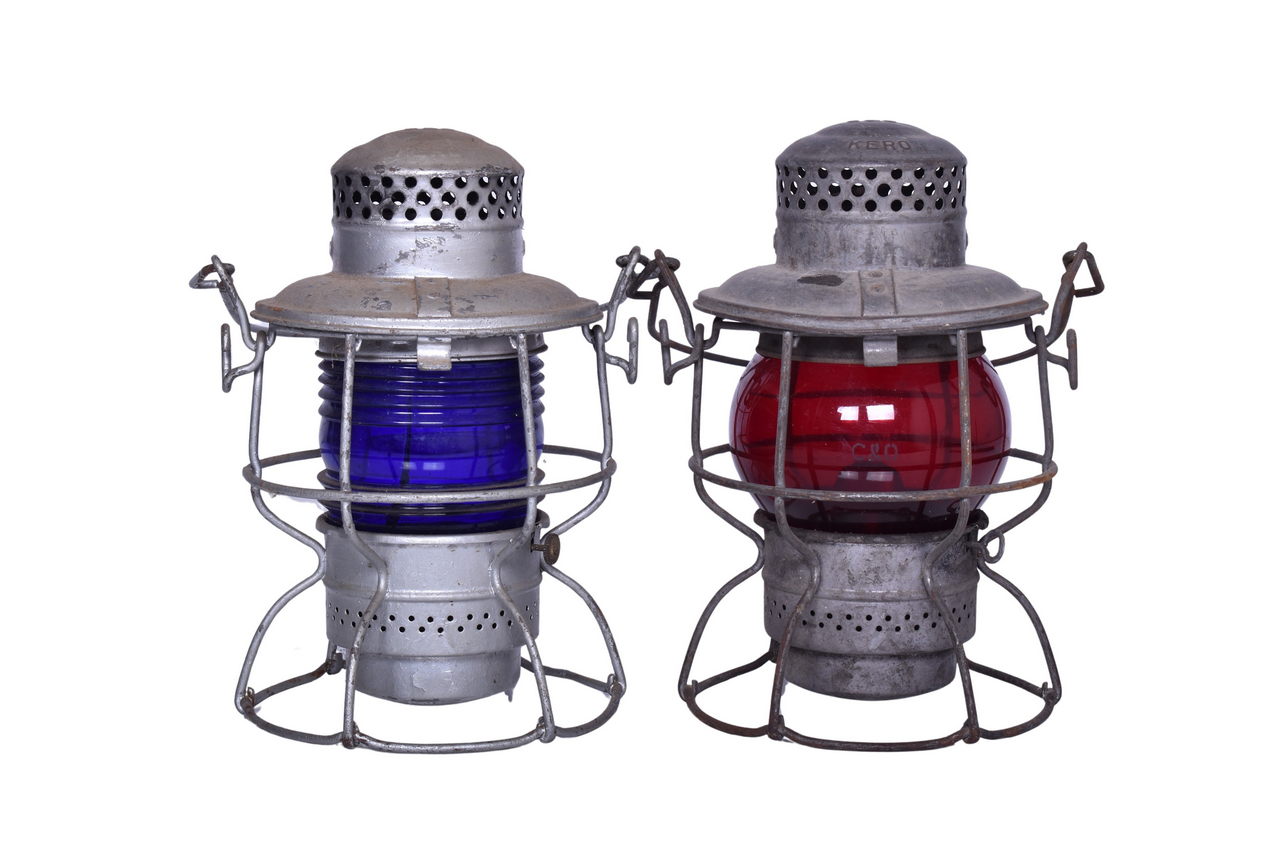 6112 - Pair of Chesapeake and Ohio Railway Railroad Lanterns - Adlake Kero Blue and Red Globes thumbnail