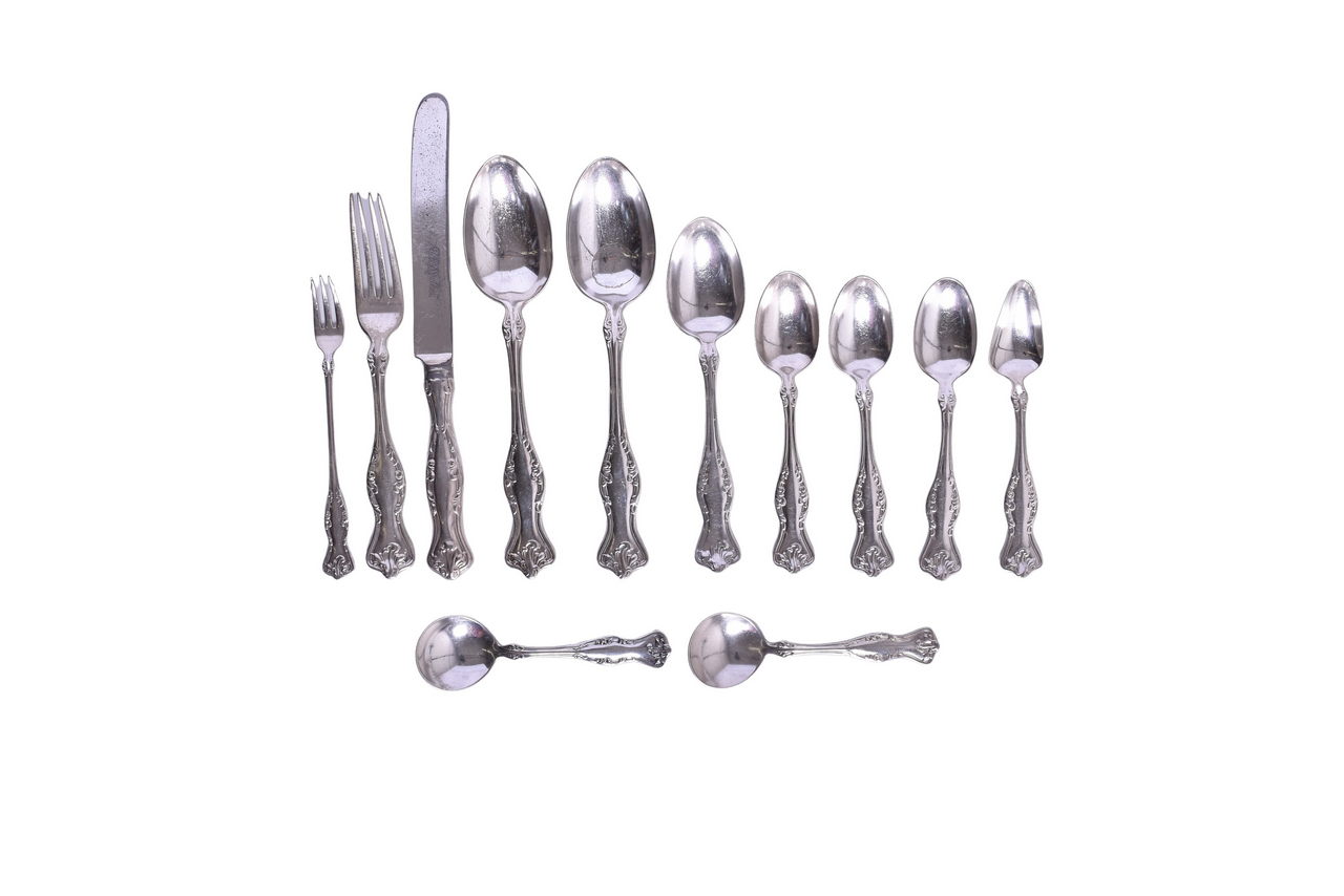 6123 - Twelve Pieces of Union Pacific Railroad Silver Flatware Westfield Oyster Fork, Grapefruit Spoon, Serving Spoon, and More thumbnail