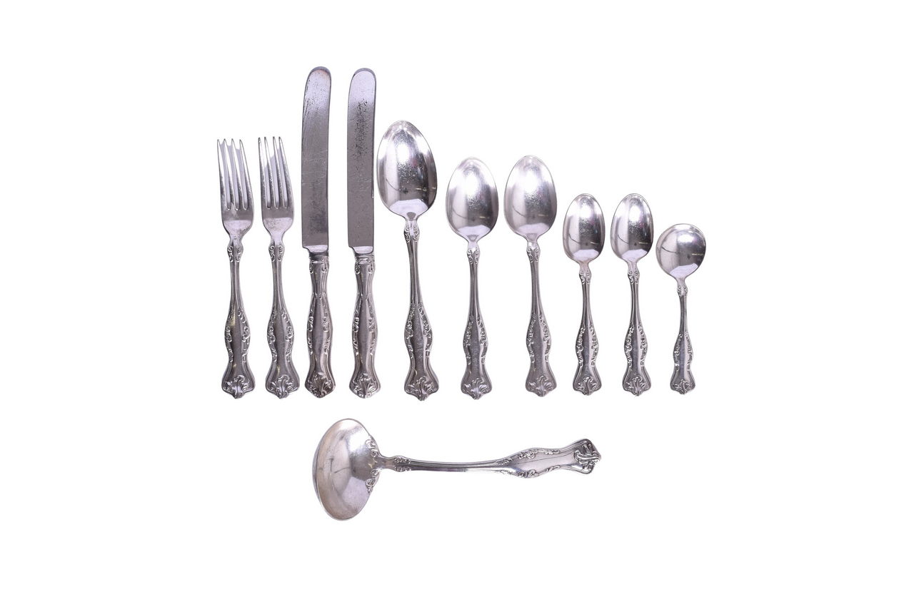 6127 - Eleven Pieces of Union Pacific Railroad Silver Flatware Westfield Gravy Ladle, Soup Spoon, Fork, Knives, and More thumbnail