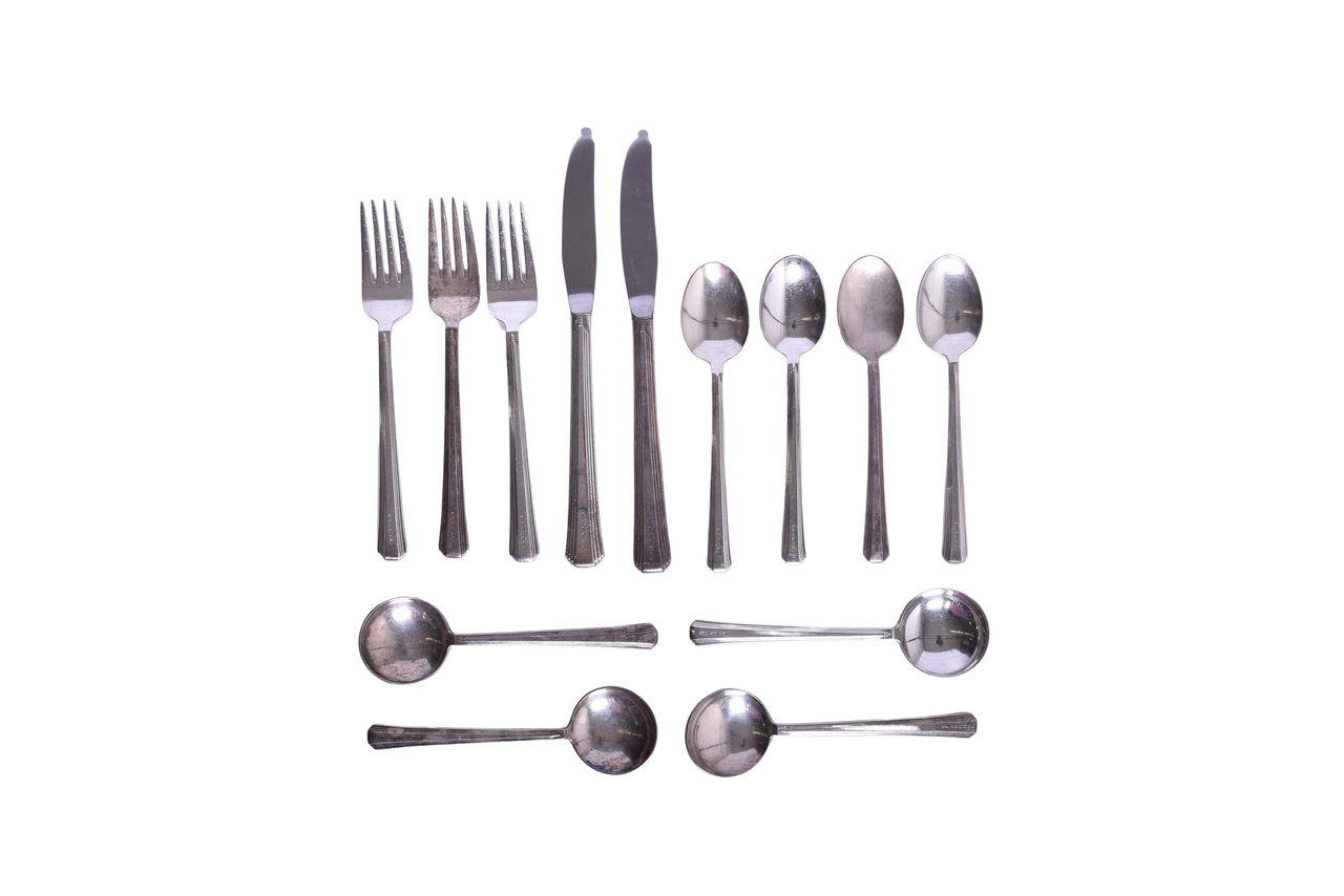 6151 - Thirteen Pennsylvania Railroad Broadway Silver Flatware Pieces - Spoons, Forks, and Knives thumbnail