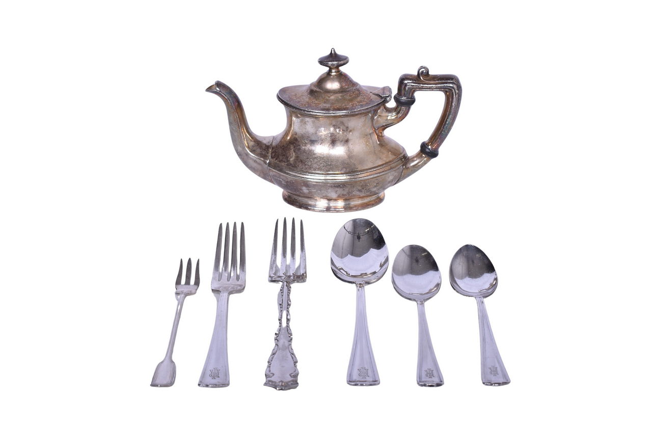 6173 - Rock Island Railroad Silver Teapot, Cromwell Flatware, and Rex Dinner Fork thumbnail
