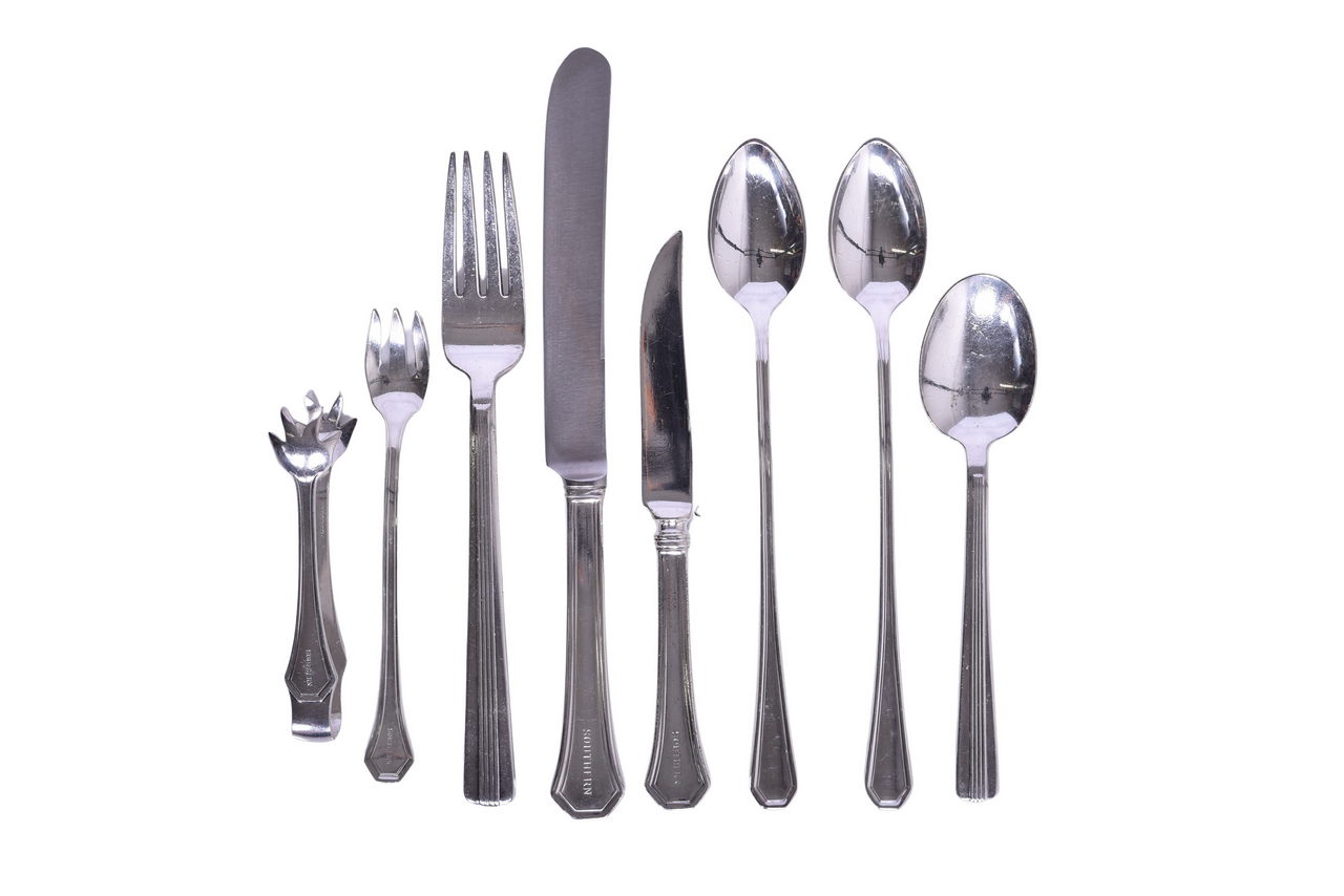 6183 - Eight Pieces of Southern Railway Flatware - Desoto Iced Tea Spoons, Sierra Sugar Tongs, Fruit Knife, Century Fork, and More thumbnail