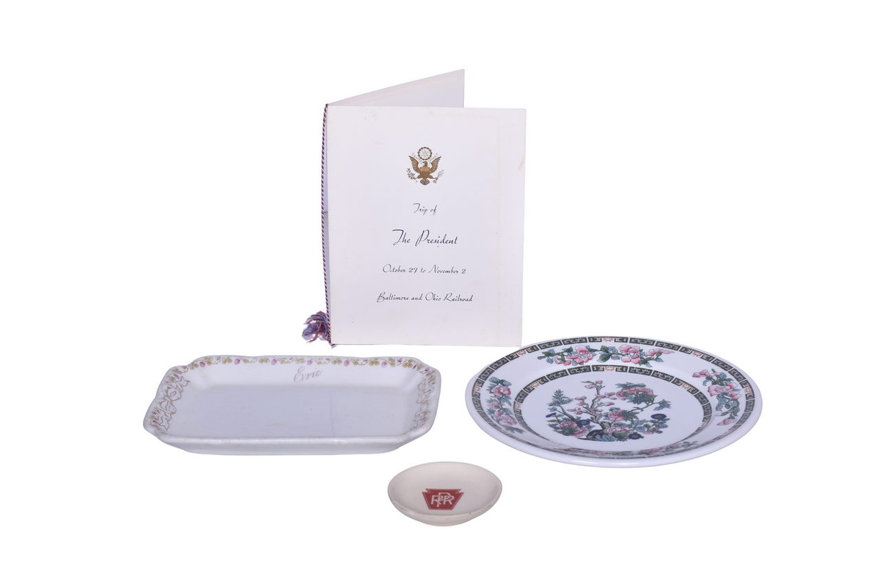 6211 - Three Pieces of Northeastern Railroad China and Presidential Trip Menu - New York, New Haven, & Hartford, Erie, Pennsylvania, and B&O thumbnail