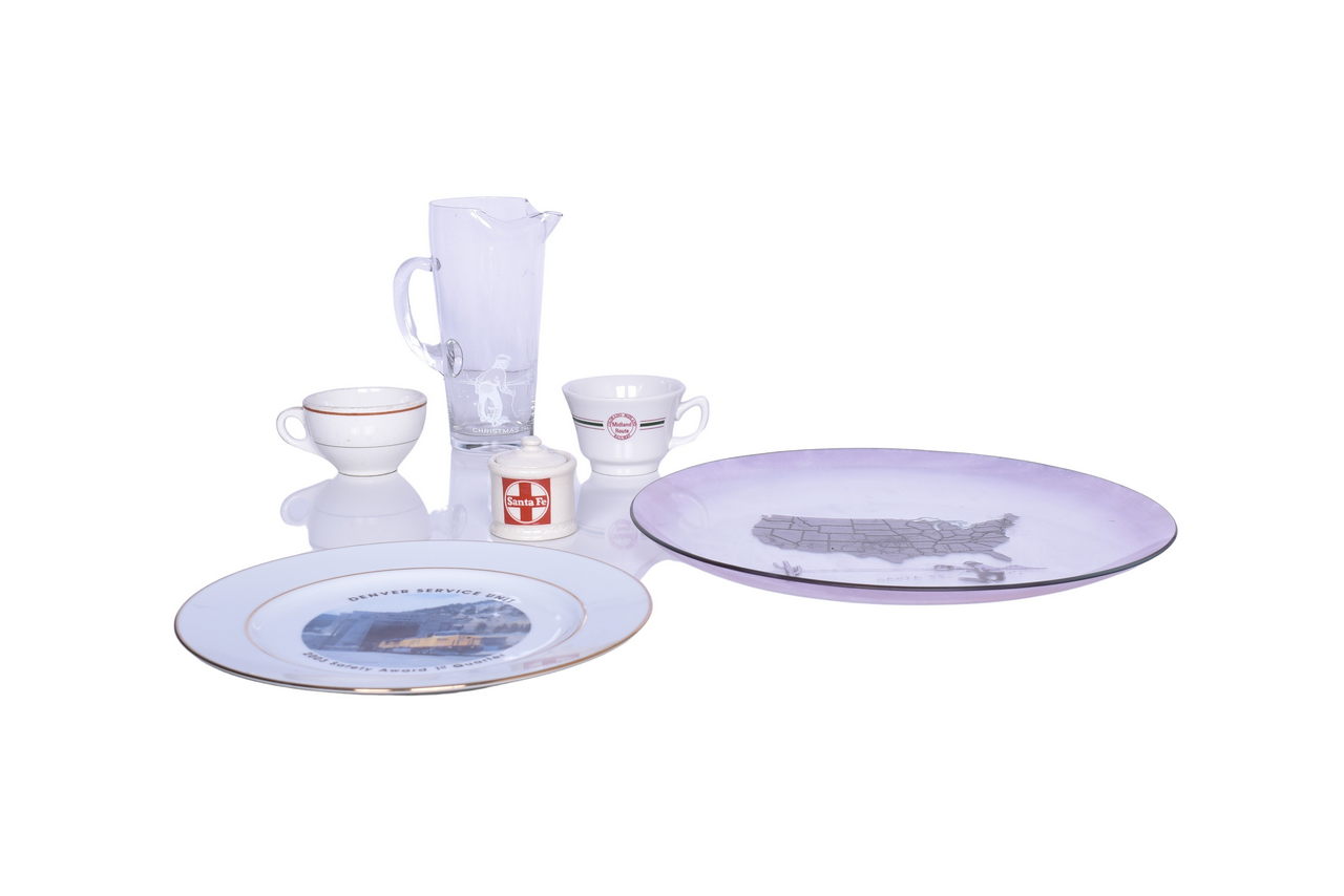 6219 - Six Pieces of Western Railroad China and Glassware - Santa Fe, Union Pacific, and Colorado Midland thumbnail