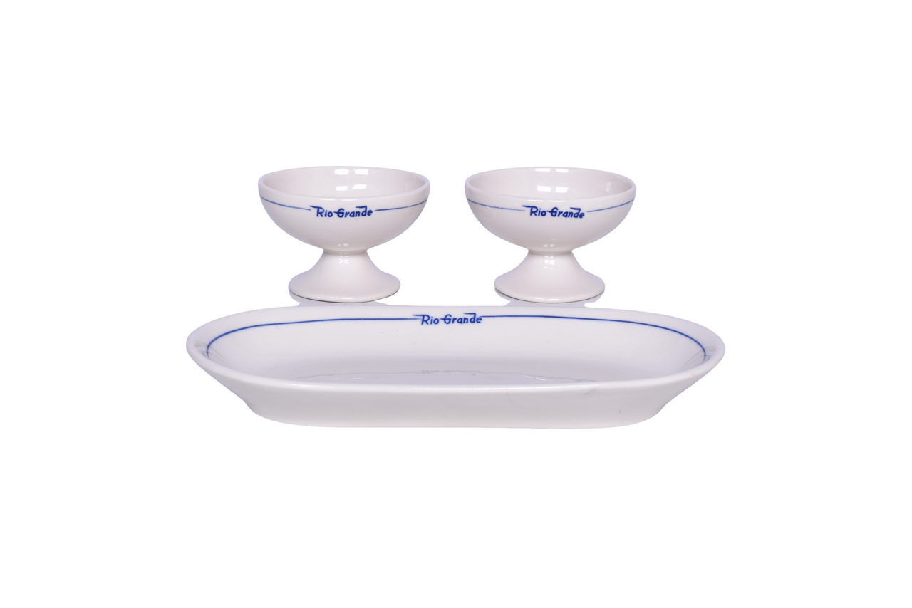 6241 - Denver & Rio Grande Western Railroad China Prospector Pedestal Ice Cream Cups and Oval Celery Tray thumbnail