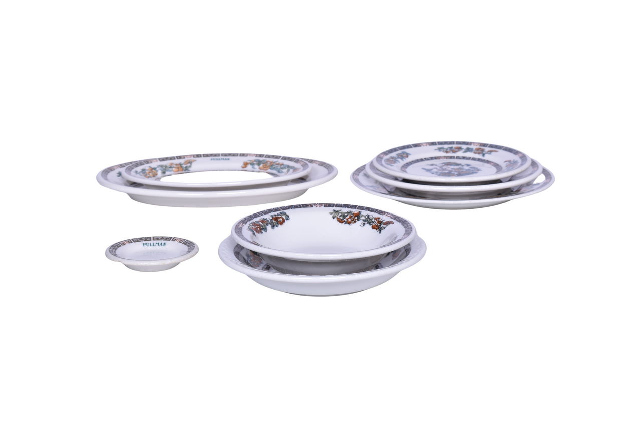 6263 - Eight Pieces of Pullman Indian Tree and Unmarked China - Bowl, Oval Platters, Butter Pat, Bread Plate, and More thumbnail