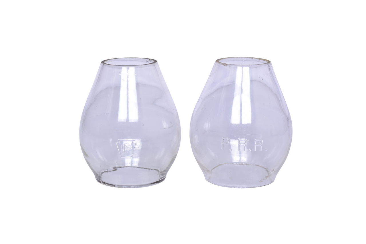 6287 - Pair of Pennsylvania Railroad Clear Cast Tall Lantern Globes thumbnail