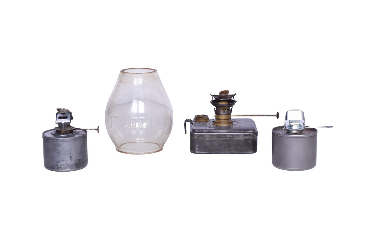 6291 - Chicago and North Western Railroad Clear Cast Tall Globe, Adlake and Dressel Burner Pots thumbnail