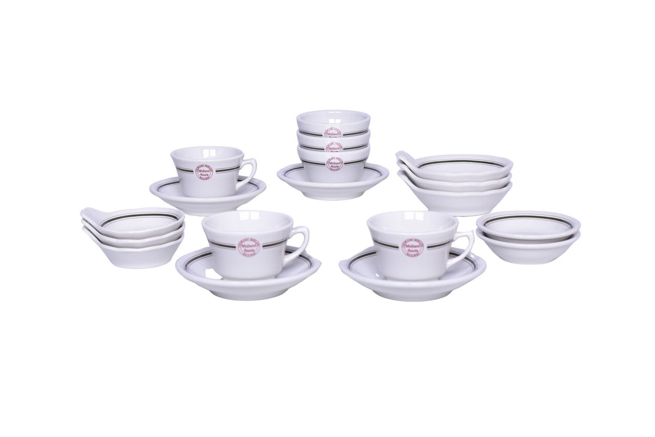 6303 - Eighteen Pieces of Colorado Midland Railway Sterling China Cascade Ice Cream Shells, Demitasse Cups, Saucers, and More thumbnail