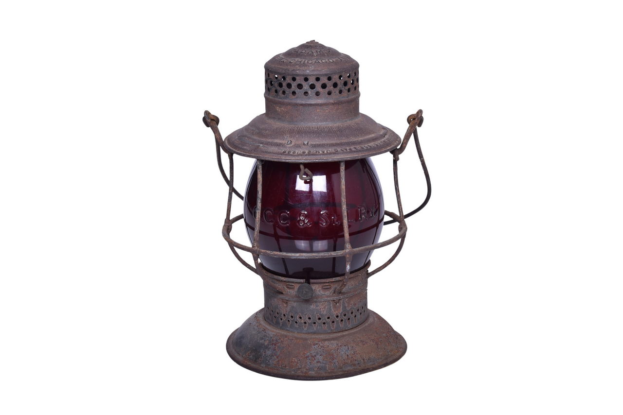 6341 - Adams & Westlake Bell Bottom CCC&St.L / Big Four Railroad Lantern w/ Red Cast Globe thumbnail