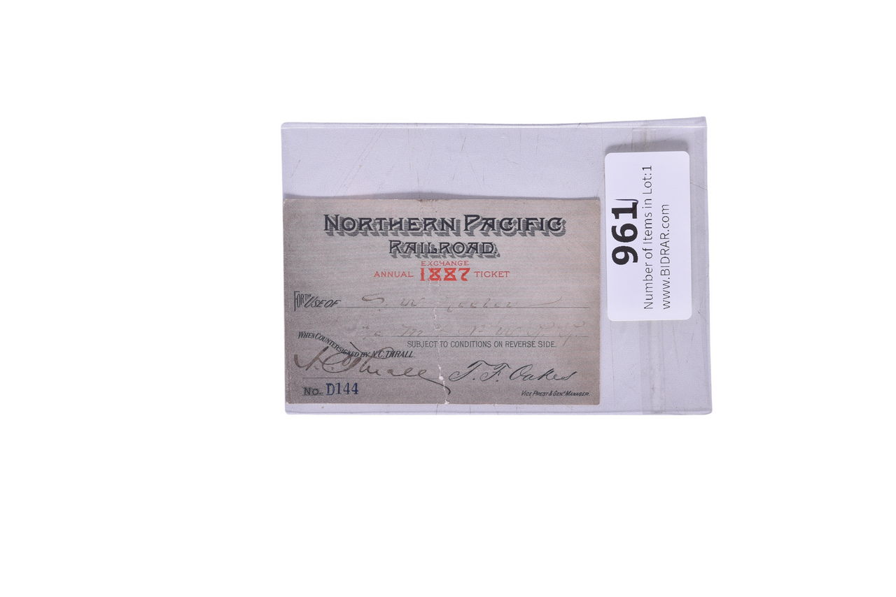 961 - 1887 Northern Pacific Railroad Annual Pass Exchange Ticket thumbnail