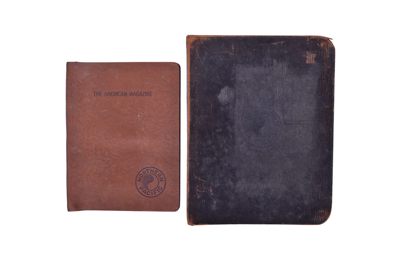 964 - Pair of Northern Pacific Railway Leather Covers - Magazine Cover/Torsion Binder and Zipper thumbnail