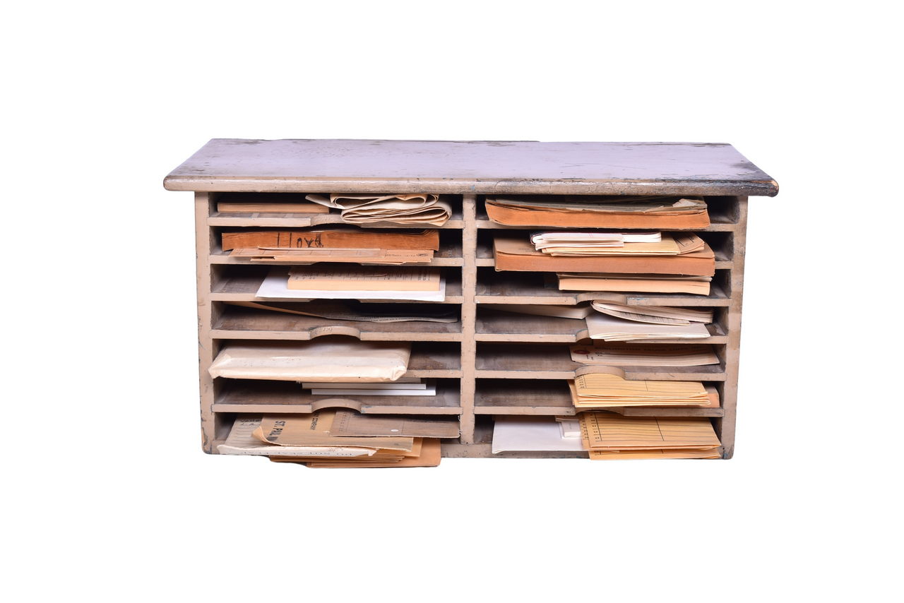 984 - Railroad Depot Desk Cubby with Northern Pacific Railroad Papers thumbnail