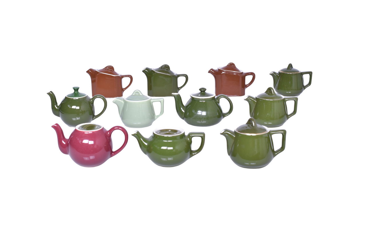 1009 - Eleven Hall and Diamond China Teapots - Verde Green, Light Green, Brown, and Red Wine thumbnail