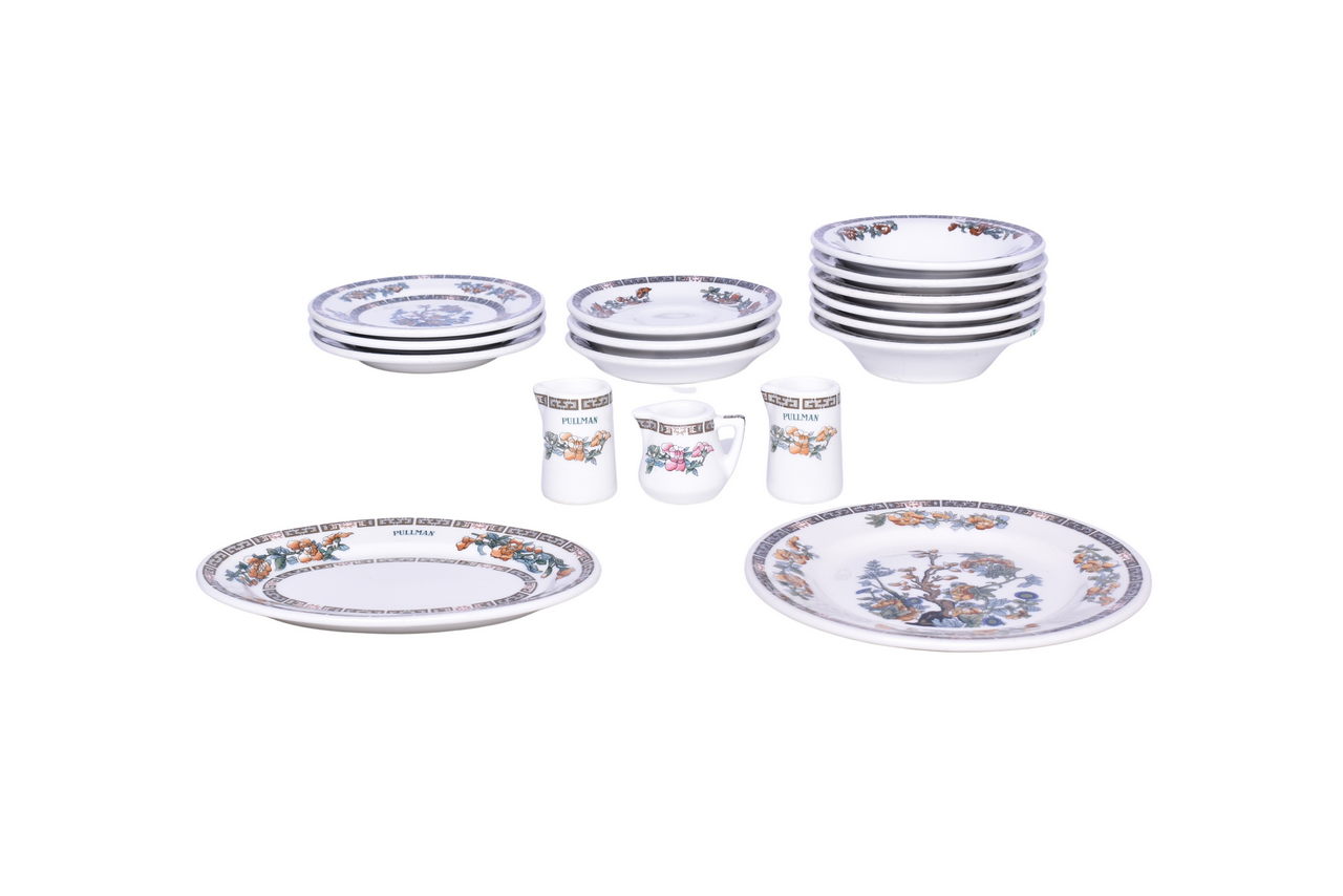 1061 - Seventeen Pieces of Pullman Railroad and Unmarked Indian Tree China Creamer, Oval Platter, Bowls, and Plates thumbnail