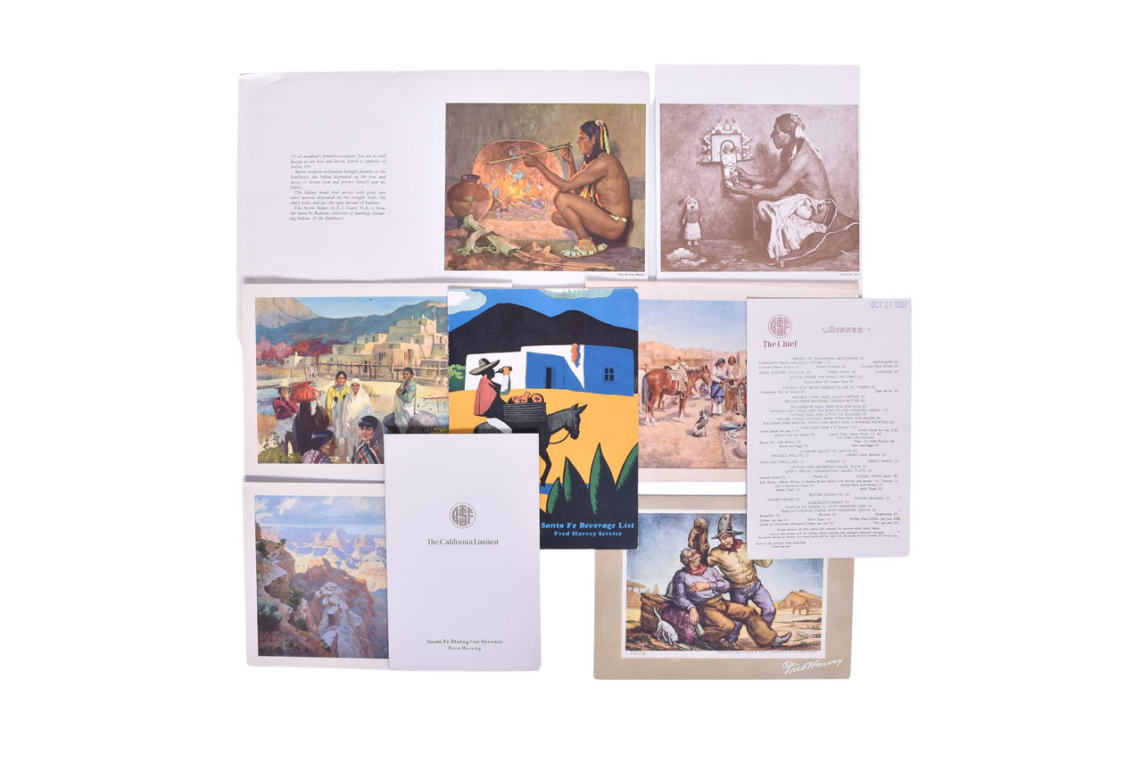 1067 - Nine Santa Fe Railroad Fred Harvey Service Dining Car Menus - The Chief, California Limited, and Special Menus thumbnail