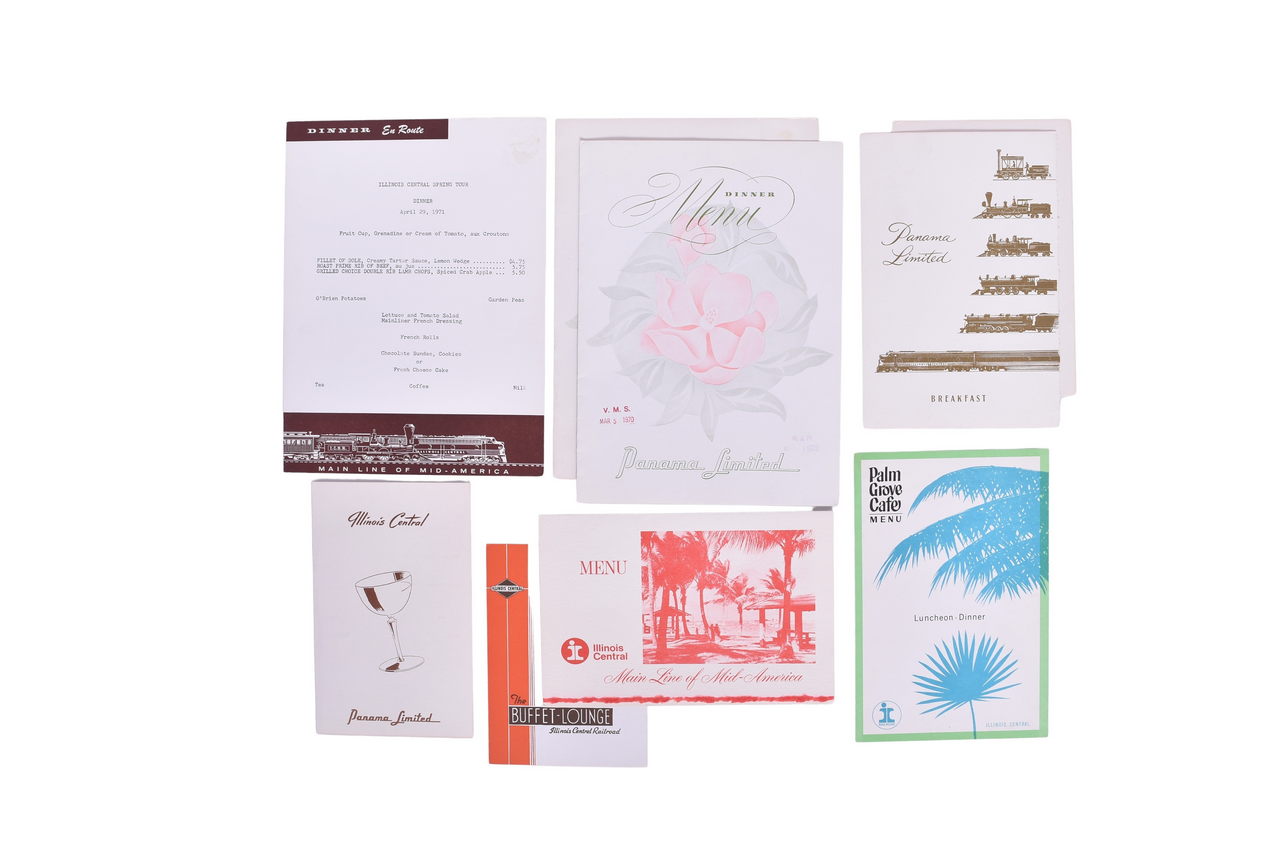 1069 - Ten Illinois Central Railroad Menus - Panama Limited, Palm Grove Cafe, Spring Tour Dinner, and More thumbnail