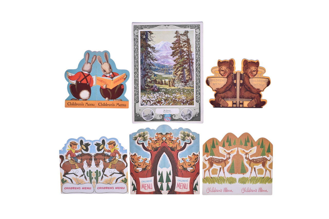 1085 - Six Union Pacific Railroad Menus - Children's Menu and 1928 Mt. Rainier thumbnail