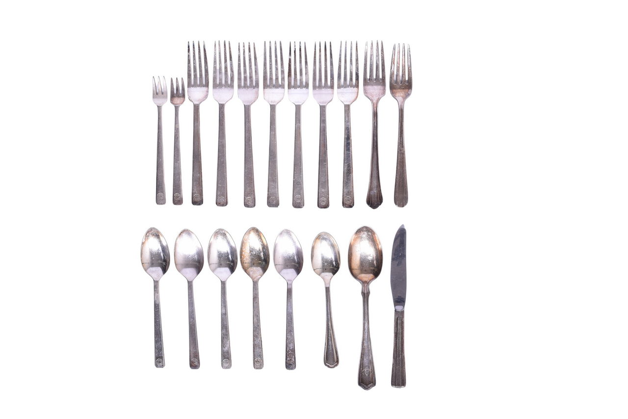 1087 - Nineteen Pieces of Railroad Silver Flatware - Northern Pacific, Rio Grande, New Haven, Erie, Rock Island, and Missouri Pacific thumbnail