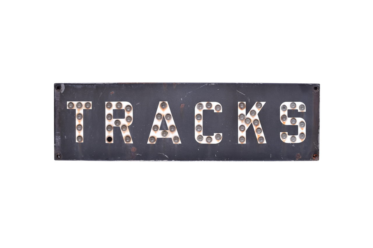 1090 - Porcelain Tracks Sign with Glass Cat Eye Reflectors thumbnail