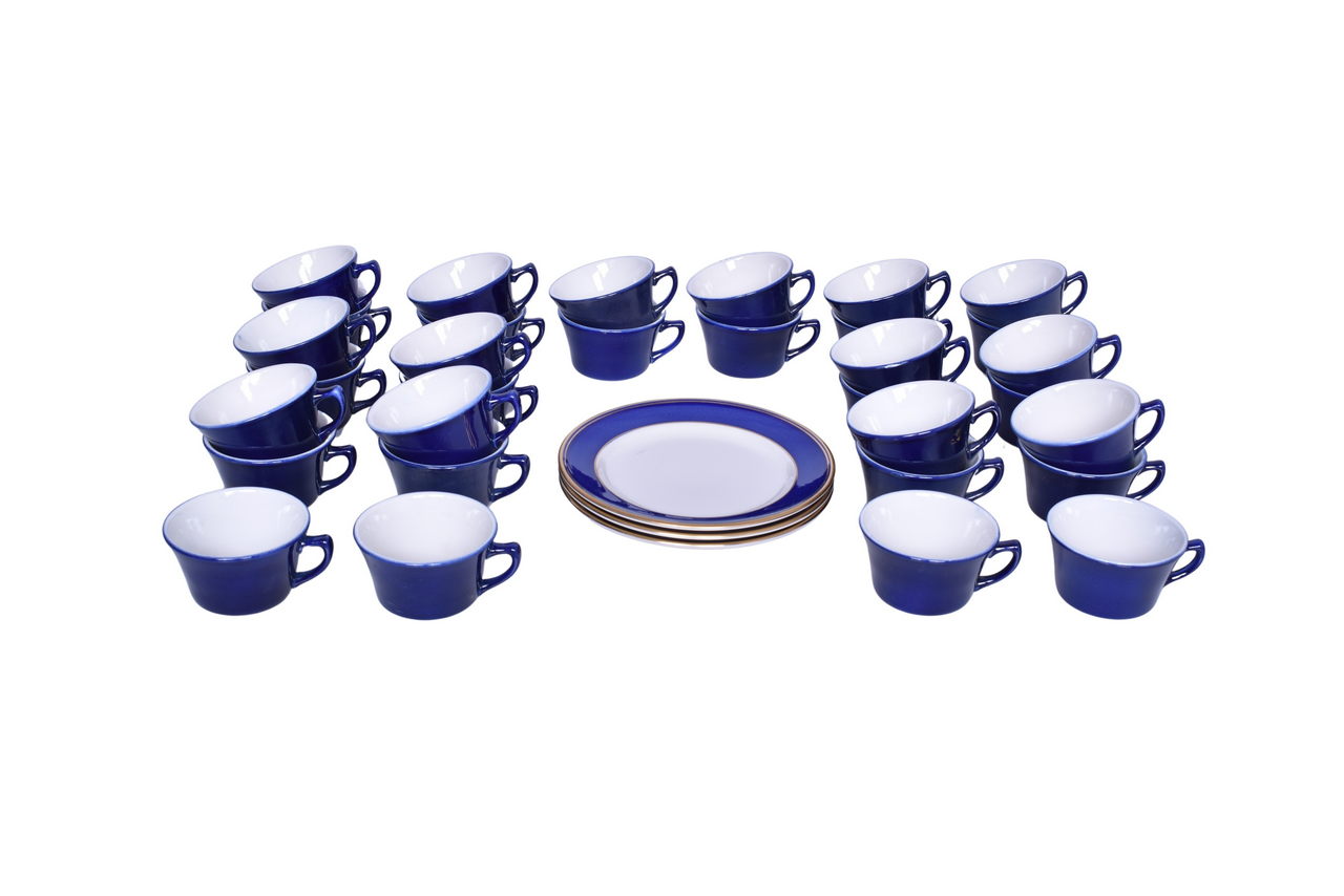 1023 - Thirty-Five Pieces of Lamberton Sterling Railroad China Cobalt & Gold Cups and Plates thumbnail