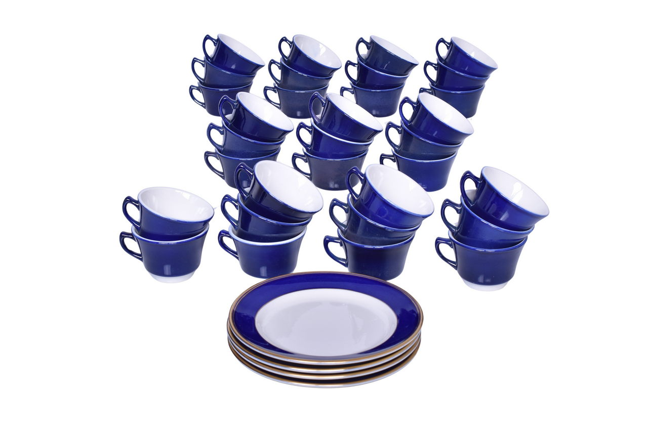 1035 - Thirty-Six Pieces of Lamberton Sterling Railroad China Cobalt & Gold Cups and Plates thumbnail